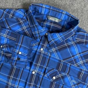 Stio Mens Plaid Long Sleeve Snap Front Western Style Shirt XXL Blue